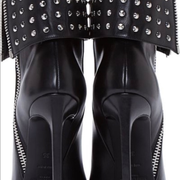 Saint Laurent Black leather fold over studded boot - Picture 3 of 4